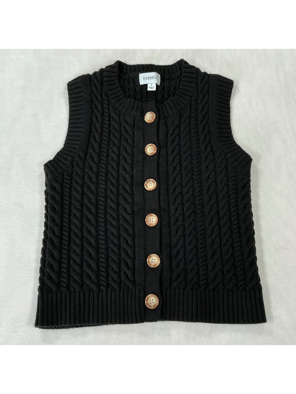 Evereve Black Cable Knit Sweater Vest‎ Button Front Sleeveless Women’s Small